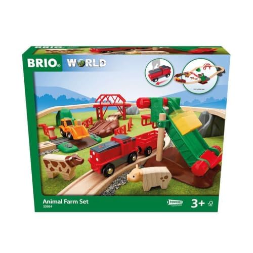 BRIO 33984 Animal Farm Train Set and 33402 Expansion Pack Intermediate - Wooden Toy Train Sets for Kids | Motor Skill Development | FSC-Certified