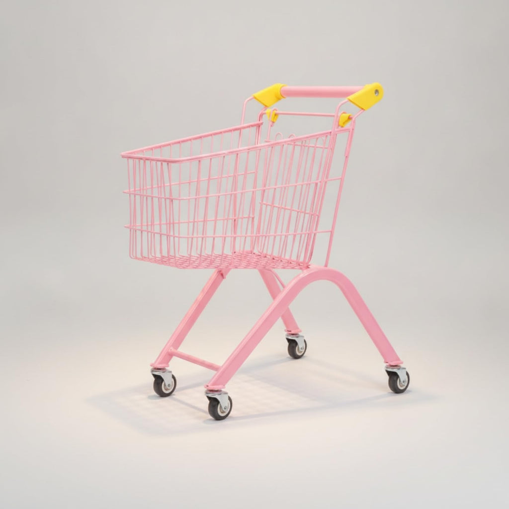 Childrens Metal Shopping Cart Toy with Spacious Wire Basket and Maneuverable Wheels for Interactive Role Play Games Suitable for Preschool Boys Girls Age, Blue, 65CM Foldable