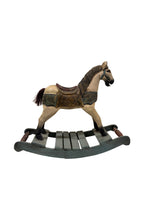 Antique Wooden Hand-Carved Rocking Horse - Hand-Painted Vintage Toy - Decorative Solid Wood Sculpture 19.3" x 15.7" - Multicolor