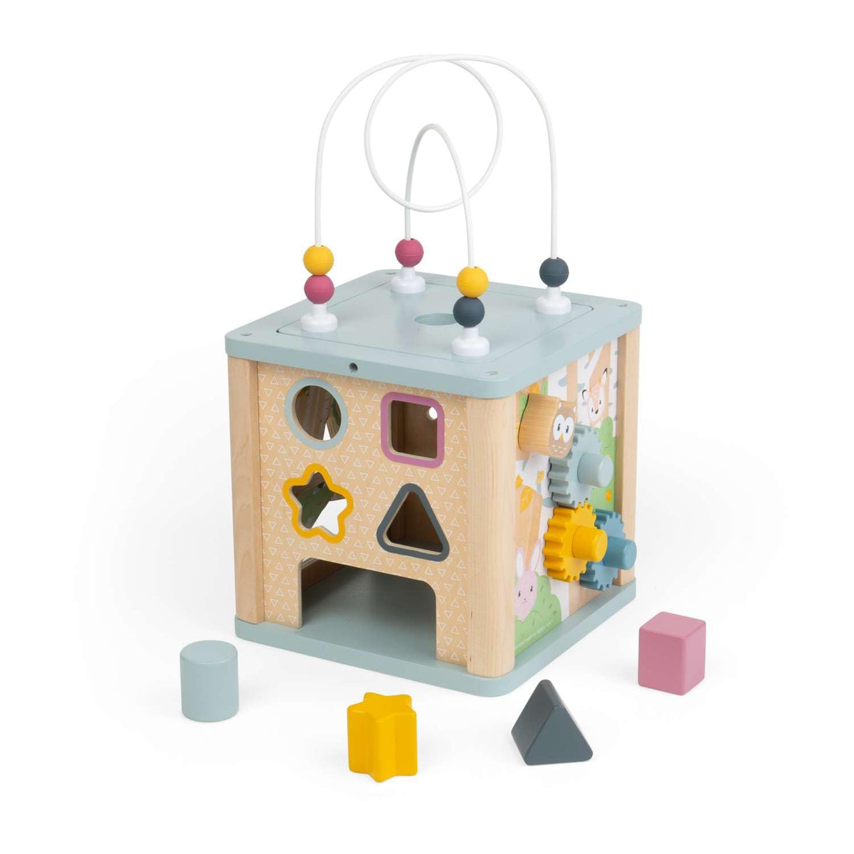 Bigjigs Toys Simply Scandi Activity Cube | Montessori Wooden Toy for Kids | Bead Maze | Shape Sorter & Rotating Gears | Toddler Learning Center | Wood