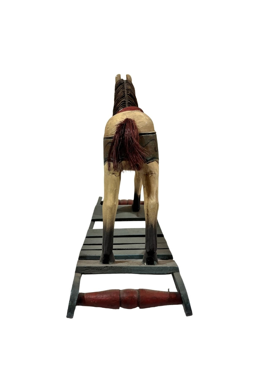 Antique Wooden Rocking Horse 49x40 CM - Hand Carved Painted Toy Horse Vintage Collectible Decorative Solid Wood - Multicolor