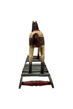Antique Wooden Hand-Carved Rocking Horse - Hand-Painted Vintage Toy - Decorative Solid Wood Sculpture 19.3" x 15.7" - Multicolor