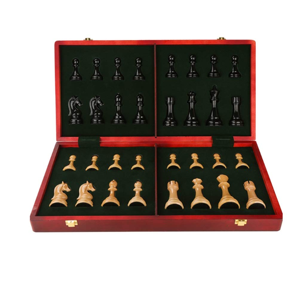 GeRRiT Chess Set Oversized Wooden Chess with Storage-Folding Chess Portable Travel Board Game Interactive Toy Compatible with Adults and Children International Chess