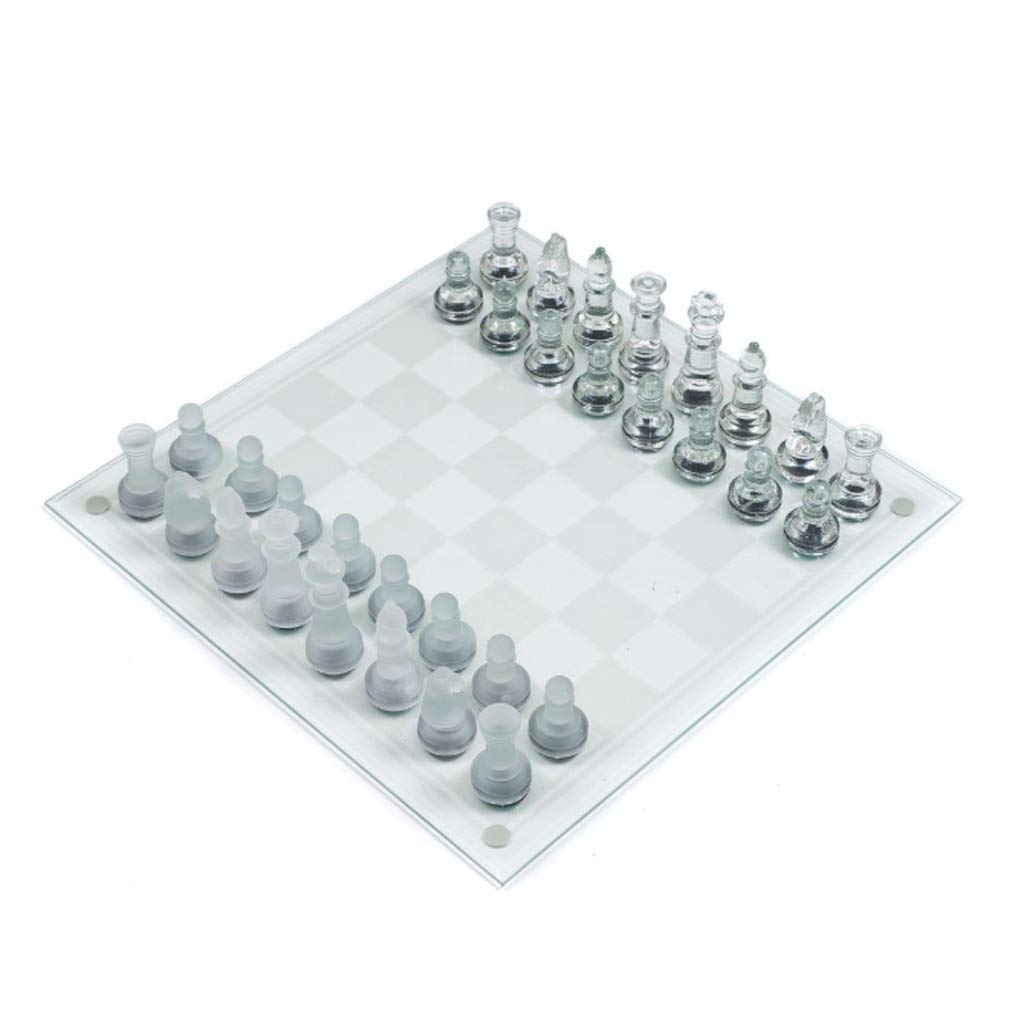 Crystal Glass Chess Portable Travel Chess Frosted Clear Chess Pieces Luxury Classic Interactive Game Educational Toy Gift (Size : Large)