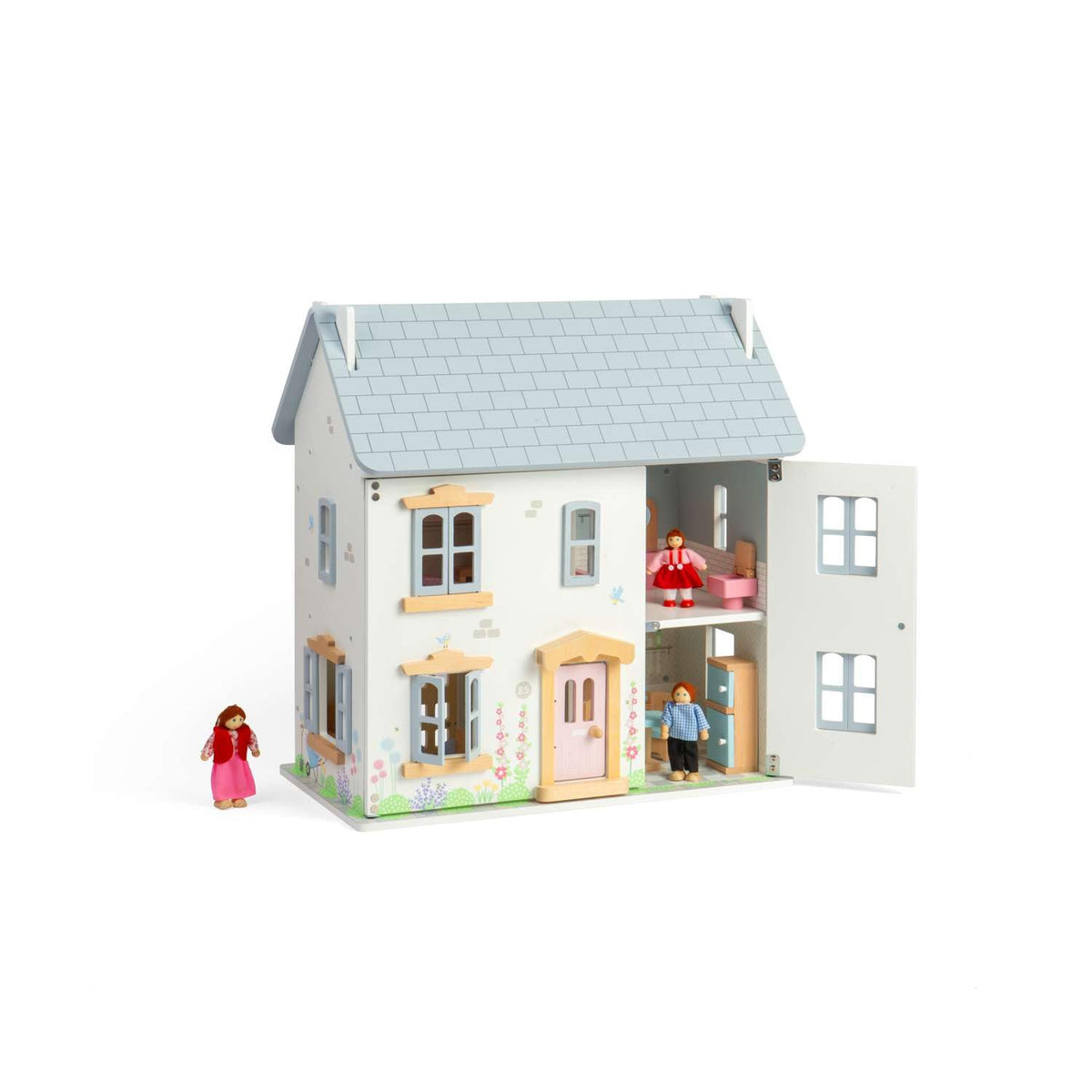 Bigjigs Toys Summer Cottage Dollhouse - Wooden Dollhouse Playset for Toddlers & Children, Toddler Pretend Play Houses, Gifts for Children, Age 3+ Years