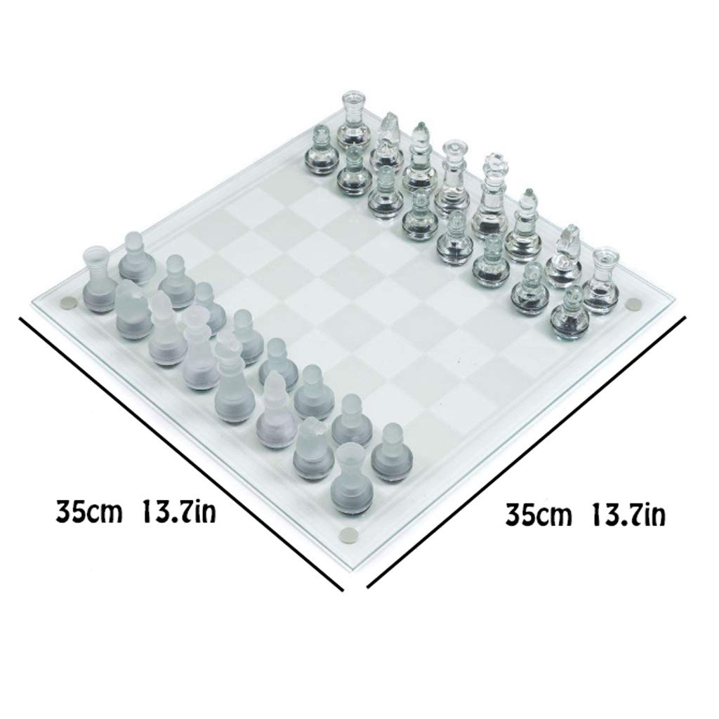 Crystal Glass Chess Portable Travel Chess Frosted Clear Chess Pieces Luxury Classic Interactive Game Educational Toy Gift (Size : Large)