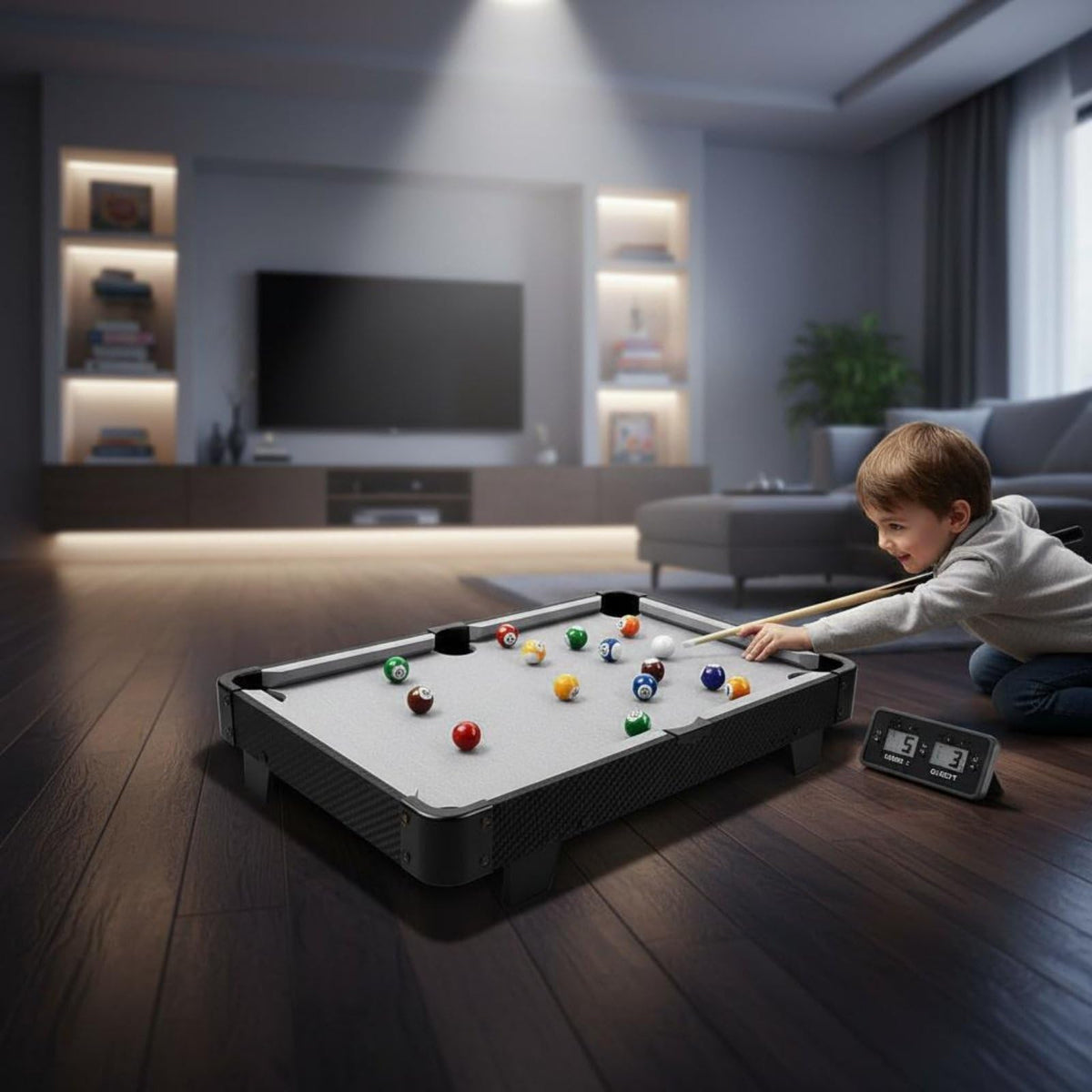 Children Billiards Game Table Toy with Cue Balls and Triangle Rack for Developing Hand Eye Coordination and Parent Child Interaction Suitable for Family Gatherings Home Entertainment