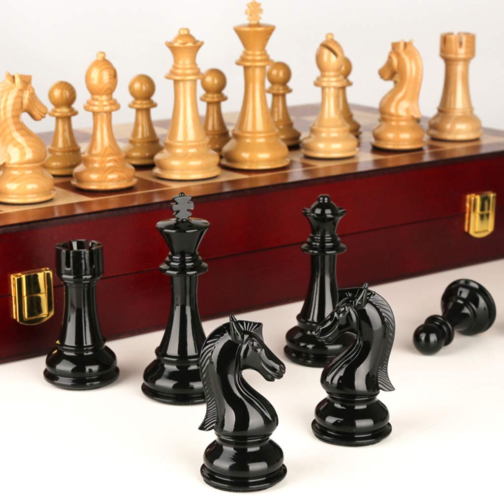 GeRRiT Chess Set Oversized Wooden Chess with Storage-Folding Chess Portable Travel Board Game Interactive Toy Compatible with Adults and Children International Chess