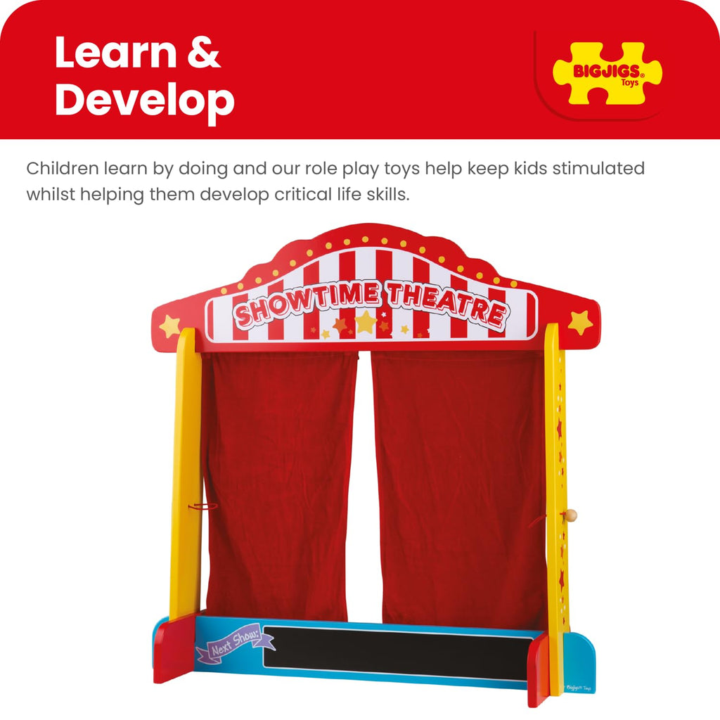 Bigjigs Toys Wooden Table Top Theatre - Puppet Show, Finger Puppets