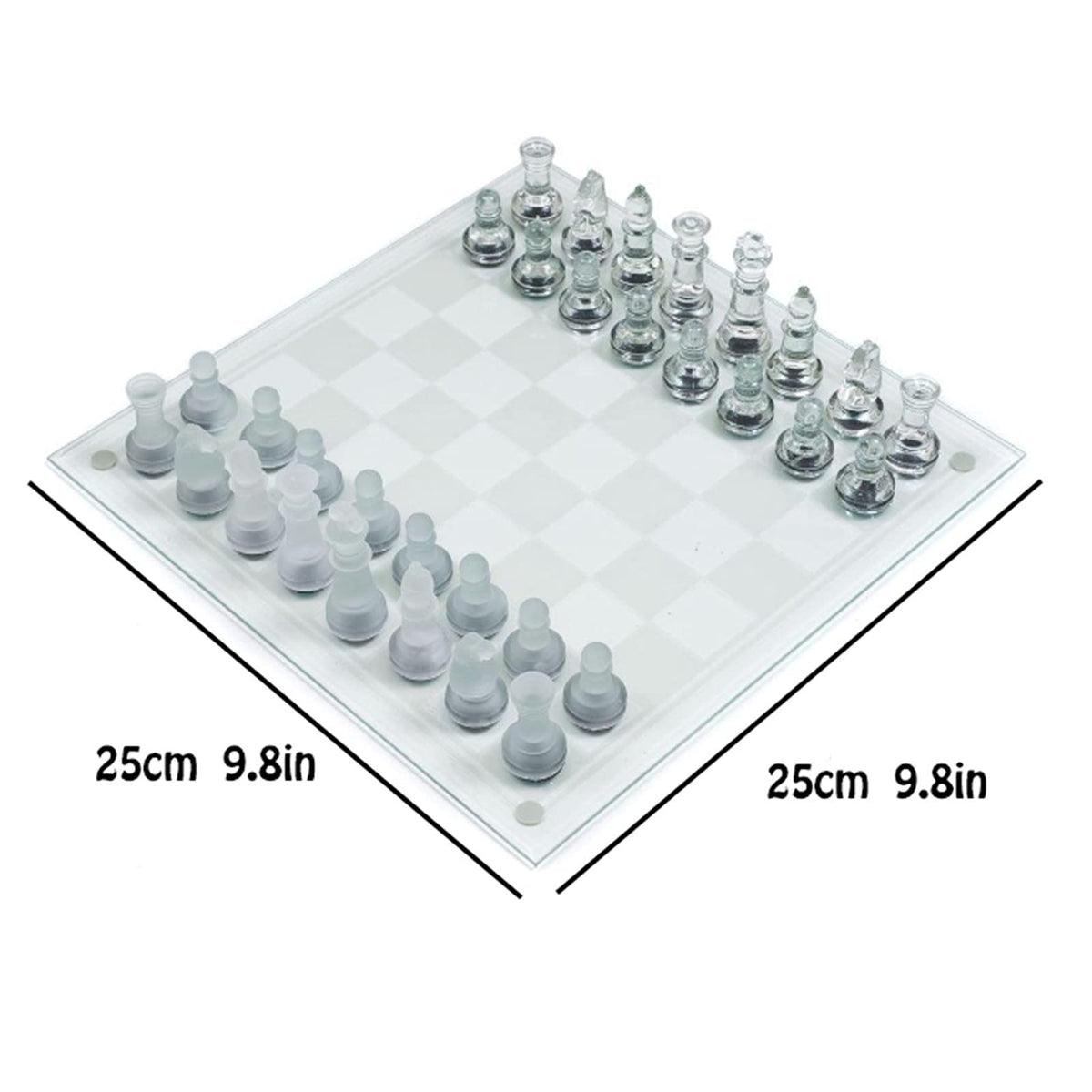 Crystal Glass Chess Portable Travel Chess Frosted Clear Chess Pieces Luxury Classic Interactive Game Educational Toy Gift Board Set (Size : Medium)
