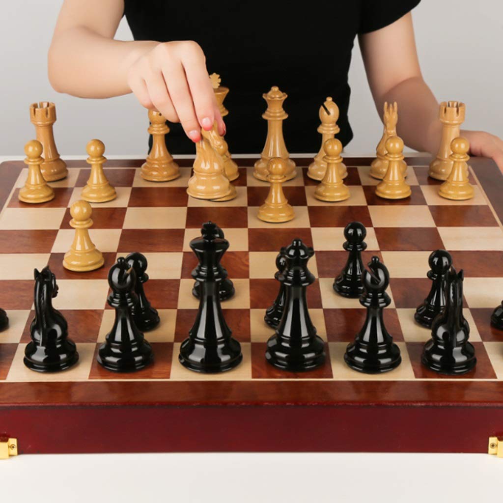 GeRRiT Chess Set Oversized Wooden Chess with Storage-Folding Chess Portable Travel Board Game Interactive Toy Compatible with Adults and Children International Chess