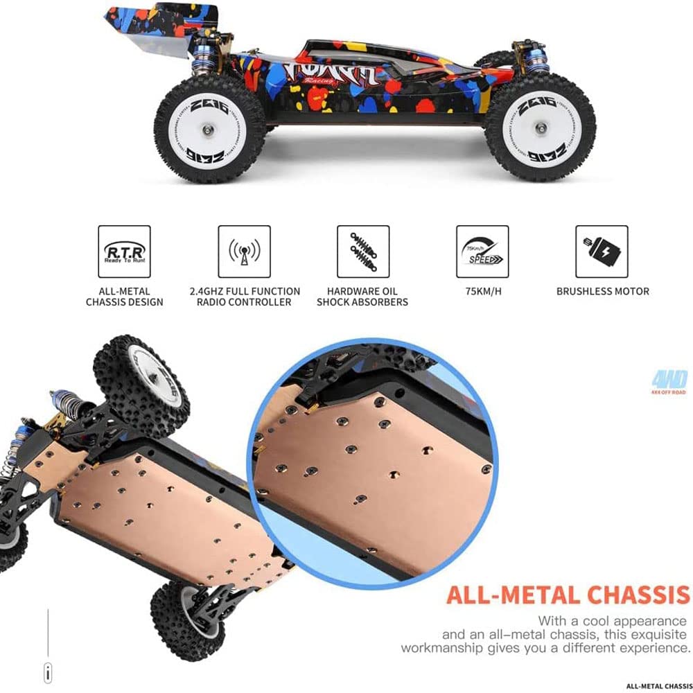 2.4GHZ Brushless RC Cars 75 KM/H High Speed 4WD Remote Control Car All Terrain Off Road Truck Hobby Racing Toys Alloy Chassis Hydraulic Shock Absorption RC Vehicle