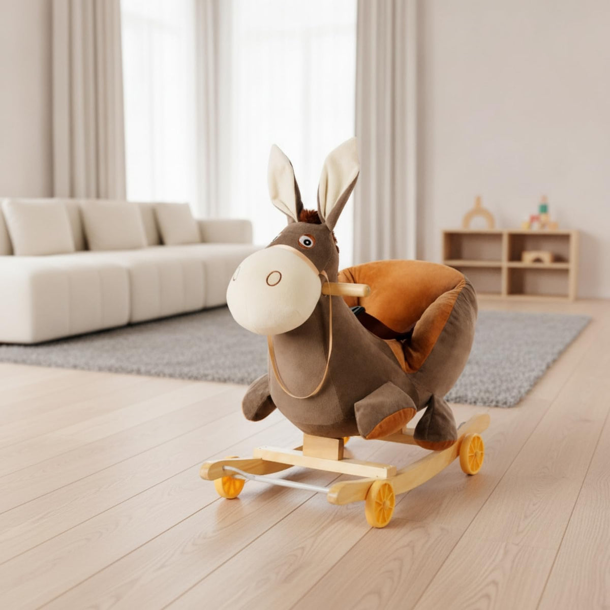 DuskHaven Soft Long-Eared Friend Rocking Toy Long-Eared Friend Rocking Toy with Belt Equilibrium-Building Wooden Rocker for Indoor Play