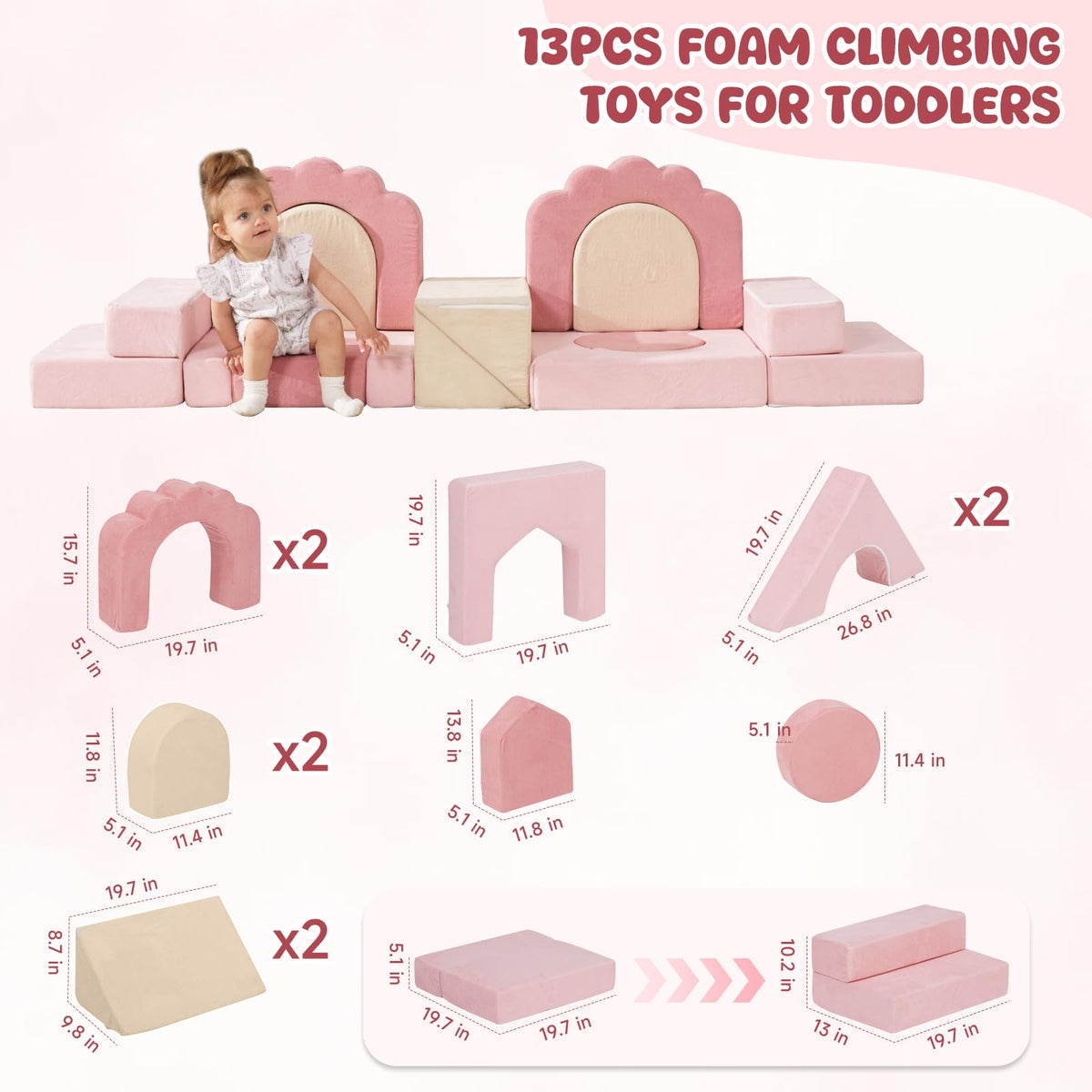 Foam Climbing Toys, 13pcs Soft Play Climbing Blocks