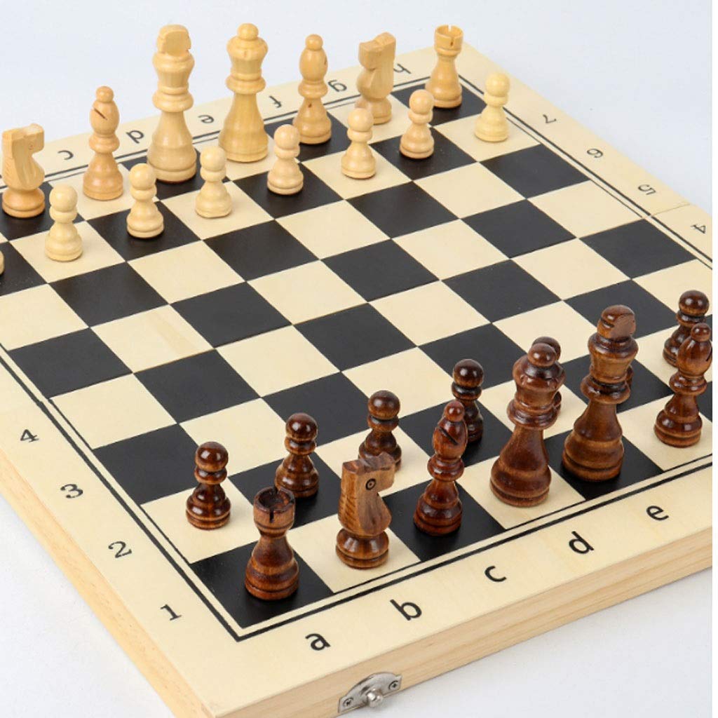 GeRRiT Chess Set Chess Wooden Chess Chess Set with Folding Chess Board Game Sets Storage for Pieces 2 Extra Queens Great Travel Toy G