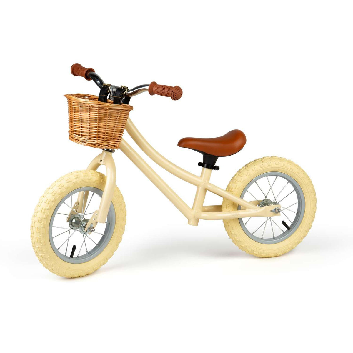 Bigjigs Toys Cream Balance Bike with Basket - Pedal-Free Toddler Bikes, Training Bicycles, Learning Cycling, Fun Outdoor Activity, Gifts for Children Aged 3+