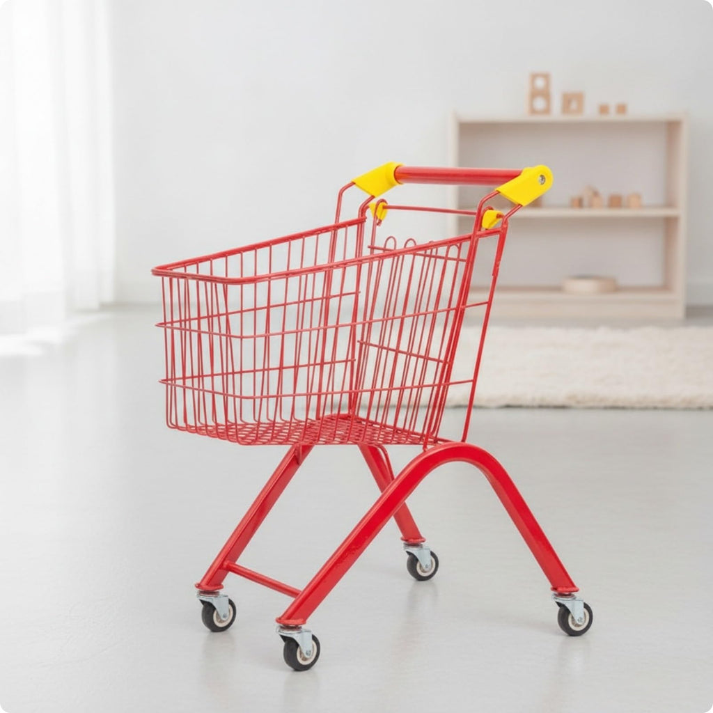 Childrens Metal Shopping Cart Toy with Spacious Wire Basket and Maneuverable Wheels for Interactive Role Play Games Suitable for Preschool Boys Girls Age, Blue, 65CM Foldable