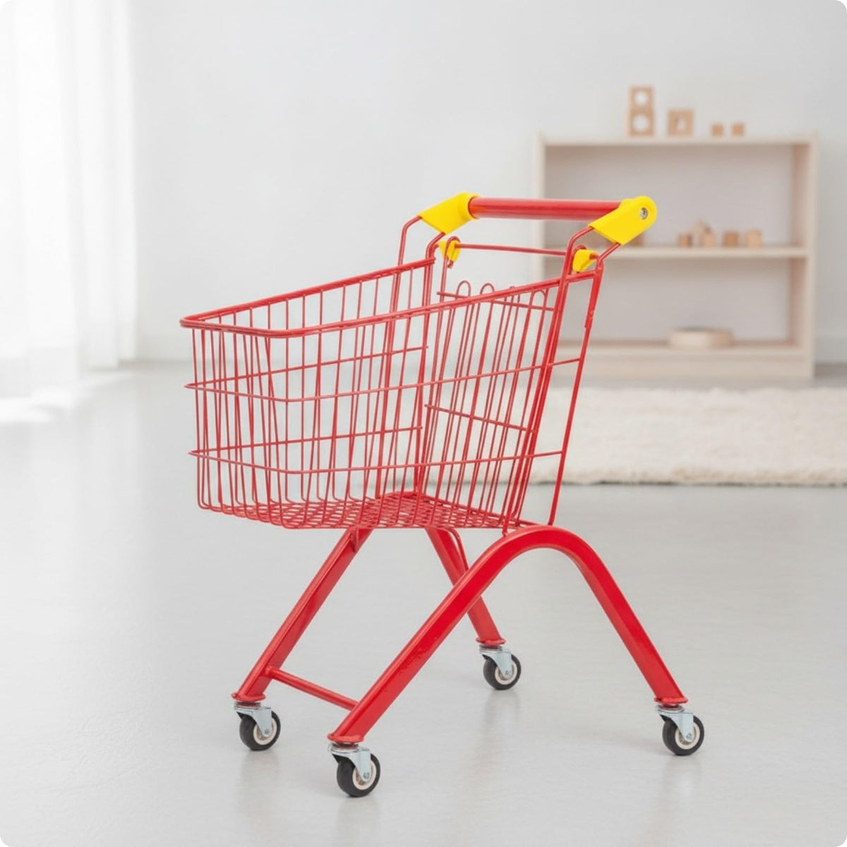 Childrens Metal Shopping Cart Toy with Spacious Wire Basket and Maneuverable Wheels for Interactive Role Play Games Suitable for Preschool Boys Girls Age, Blue, 65CM Foldable
