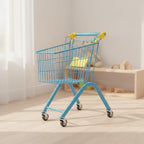 Childrens Metal Shopping Cart Toy with Spacious Wire Basket and Maneuverable Wheels for Interactive Role Play Games Suitable for Preschool Boys Girls Age, Blue, 65CM Foldable