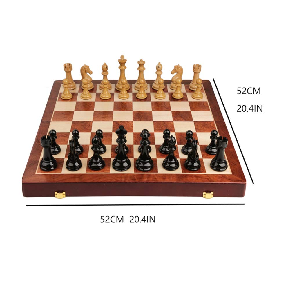 GeRRiT Chess Set Oversized Wooden Chess with Storage-Folding Chess Portable Travel Board Game Interactive Toy Compatible with Adults and Children International Chess