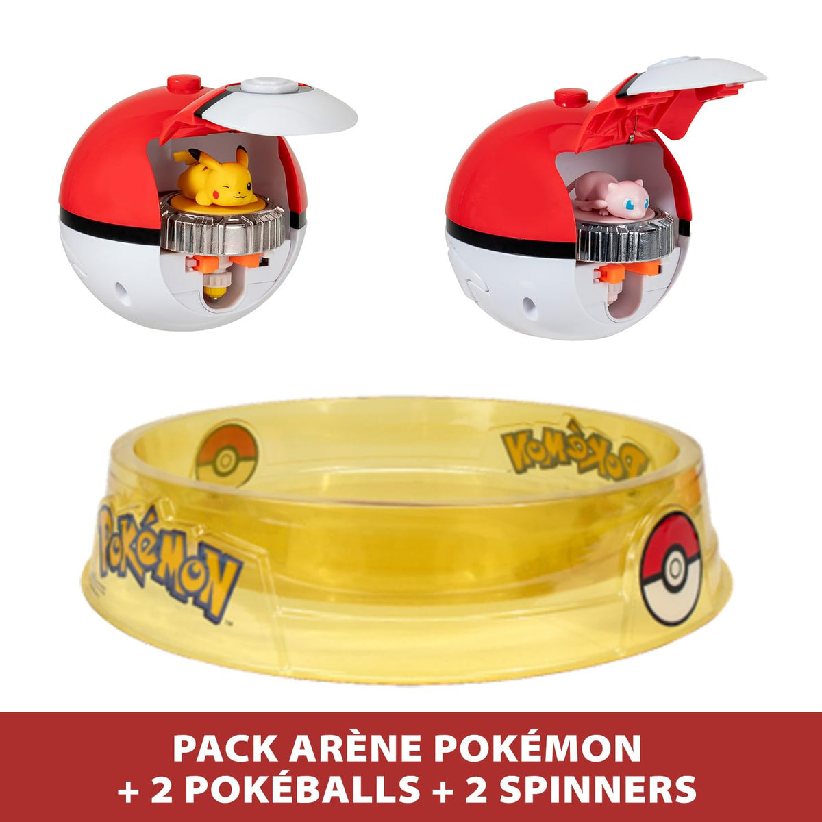 Bandai Pokémon - Arena Pack + 2 Spinners Included - Pokémon Arena + 2 Pokémon Launchers + 2 Pikachu and Mew Spinning Tops - Multiplayer Pokémon Combat Game - Children's Toy 4 Years and +