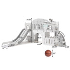 8 in 1 Toddler Slide Indoor Playground, Indoor Slide Toddler Playset for Toddlers 1-3, Kids Outdoor Playground with Basketball Hoop, Climber, Crawling Tunnel, Telescope, Toy Storage
