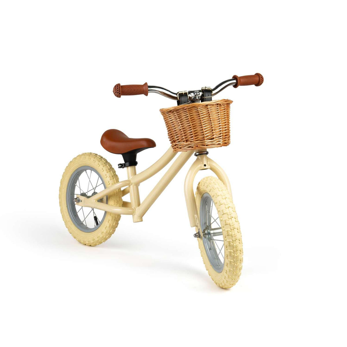 Bigjigs Toys Cream Balance Bike with Basket - Pedal-Free Toddler Bikes, Training Bicycles, Learning Cycling, Fun Outdoor Activity, Gifts for Children Aged 3+