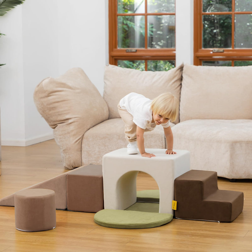 7PC Kids Foam Climbing Blocks Playset Indoor Soft Toy, Gray