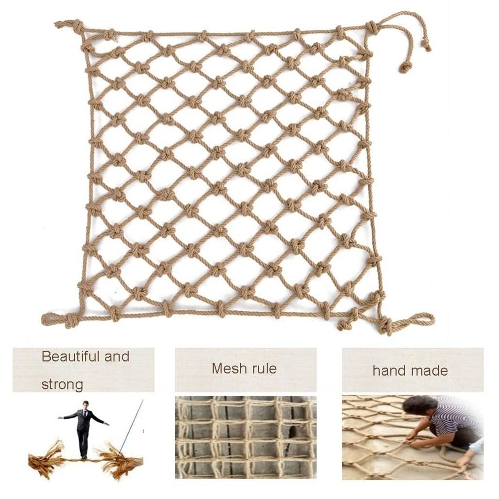 Decorative Jute Hemp Netting, Children Safety Rope Net Play Climbing Parrot Toys Background Wall (12mm Rope 20cm Hole)(12mm-18cm,3x10m)