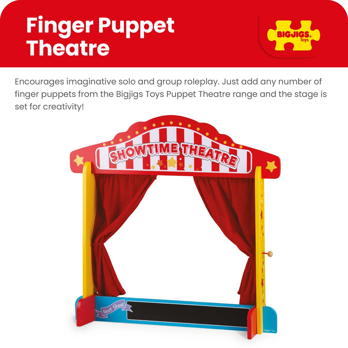 Bigjigs Toys Wooden Table Top Theatre - Puppet Show, Finger Puppets
