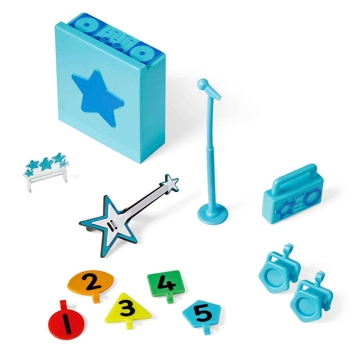 hand2mind-Block Number 5 Learning Resources Numberblock Five's Magic Superstar Scene Toys for 3 Year Old Boys and Girls, Deluxe Set with Five Figure Included, HM96095-UK, Multi