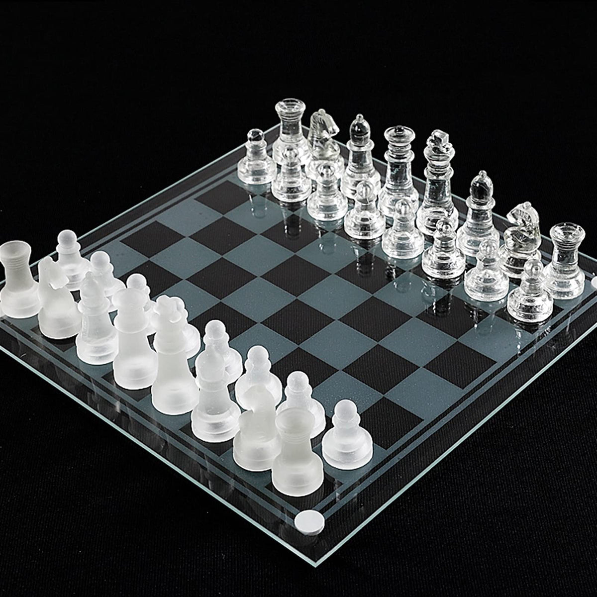 Crystal Glass Chess Portable Travel Chess Frosted Clear Chess Pieces Luxury Classic Interactive Game Educational Toy Gift Board Set (Size : Large)