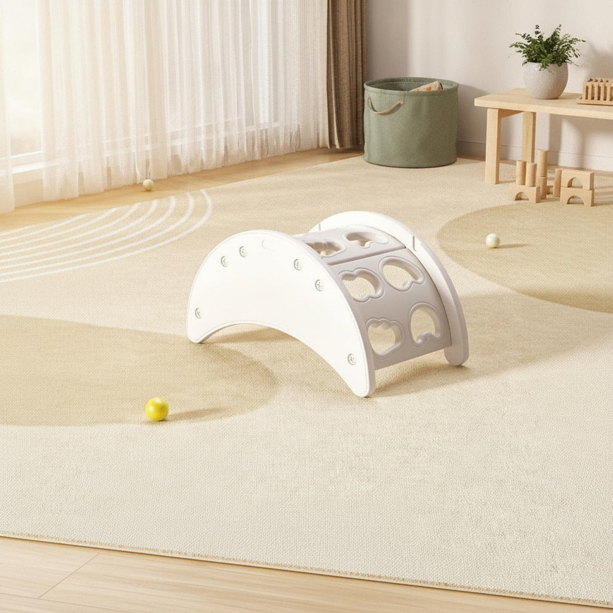 Climbing Frame with Perforated Panels | Curved Arched Body, Developmental Learning, Toy, for Nursery, Kids, White