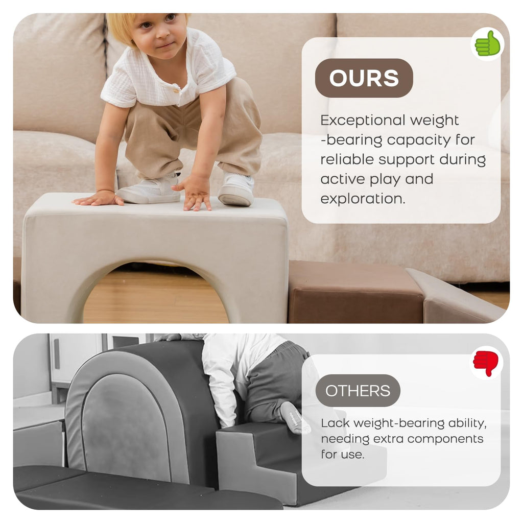 7PC Kids Foam Climbing Blocks Playset Indoor Soft Toy, Gray