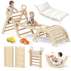 BlueWood Pikler Triangle Set with Cushion, Wooden Climbing Toys for Toddler
