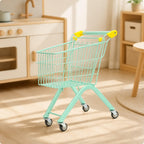 Childrens Metal Shopping Cart Toy with Spacious Wire Basket and Maneuverable Wheels for Interactive Role Play Games Suitable for Preschool Boys Girls Age, Blue, 65CM Foldable