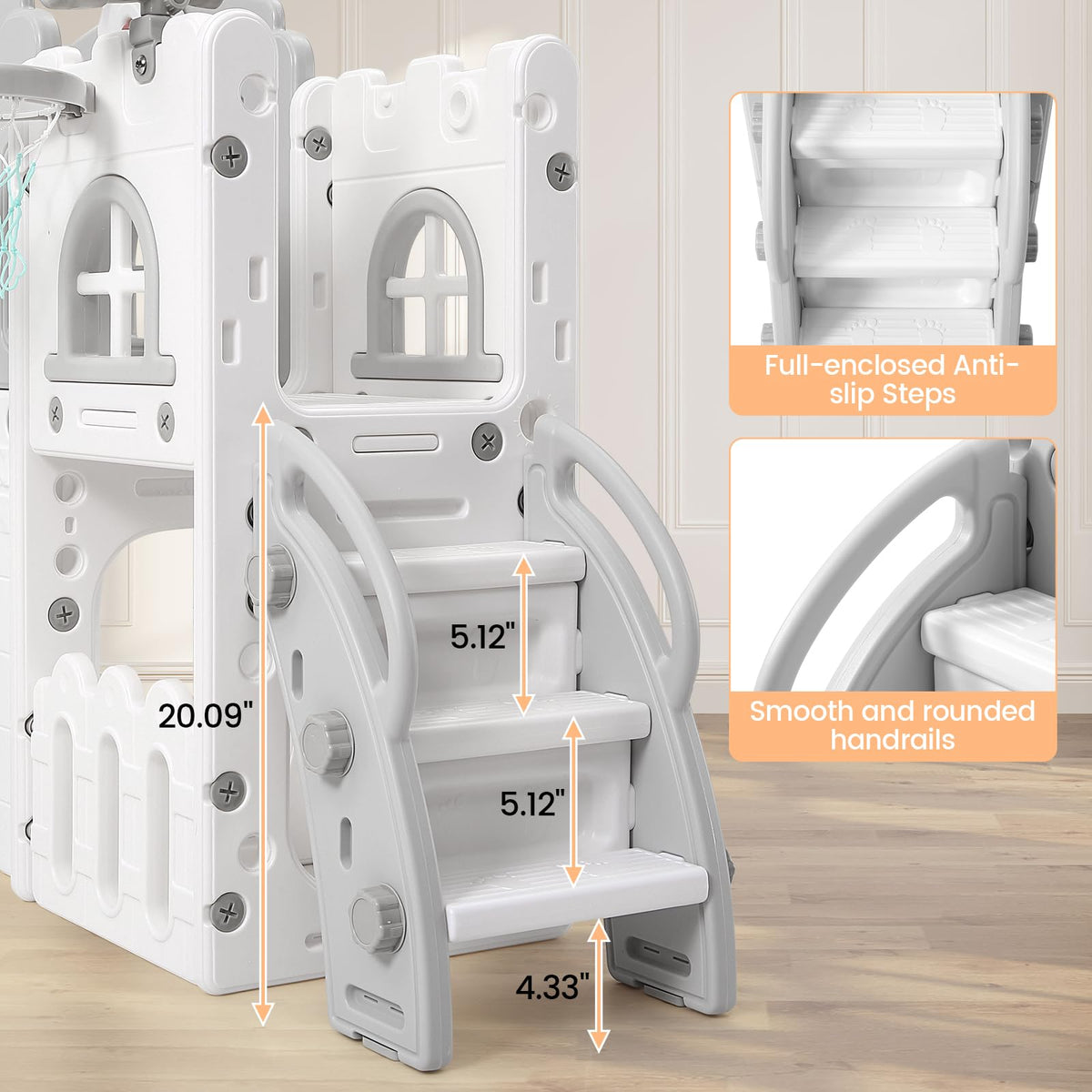8 in 1 Toddler Slide Indoor Playground, Indoor Slide Toddler Playset for Toddlers 1-3, Kids Outdoor Playground with Basketball Hoop, Climber, Crawling Tunnel, Telescope, Toy Storage