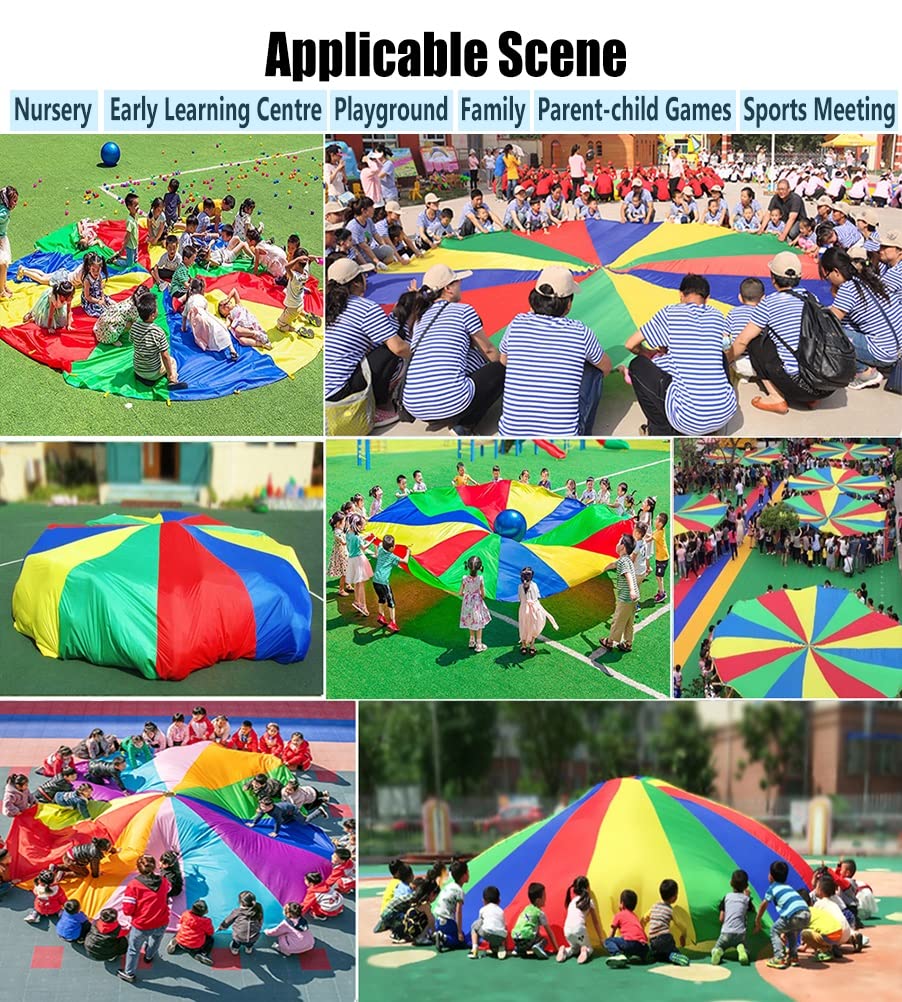 1-12M Kindergarten Rainbow Parachute Toy, Kids Balance Coordination Teamwork Game Gymnastics Parachute, Lightweight and Easy to Operate (Size : 11m/36.08ft)