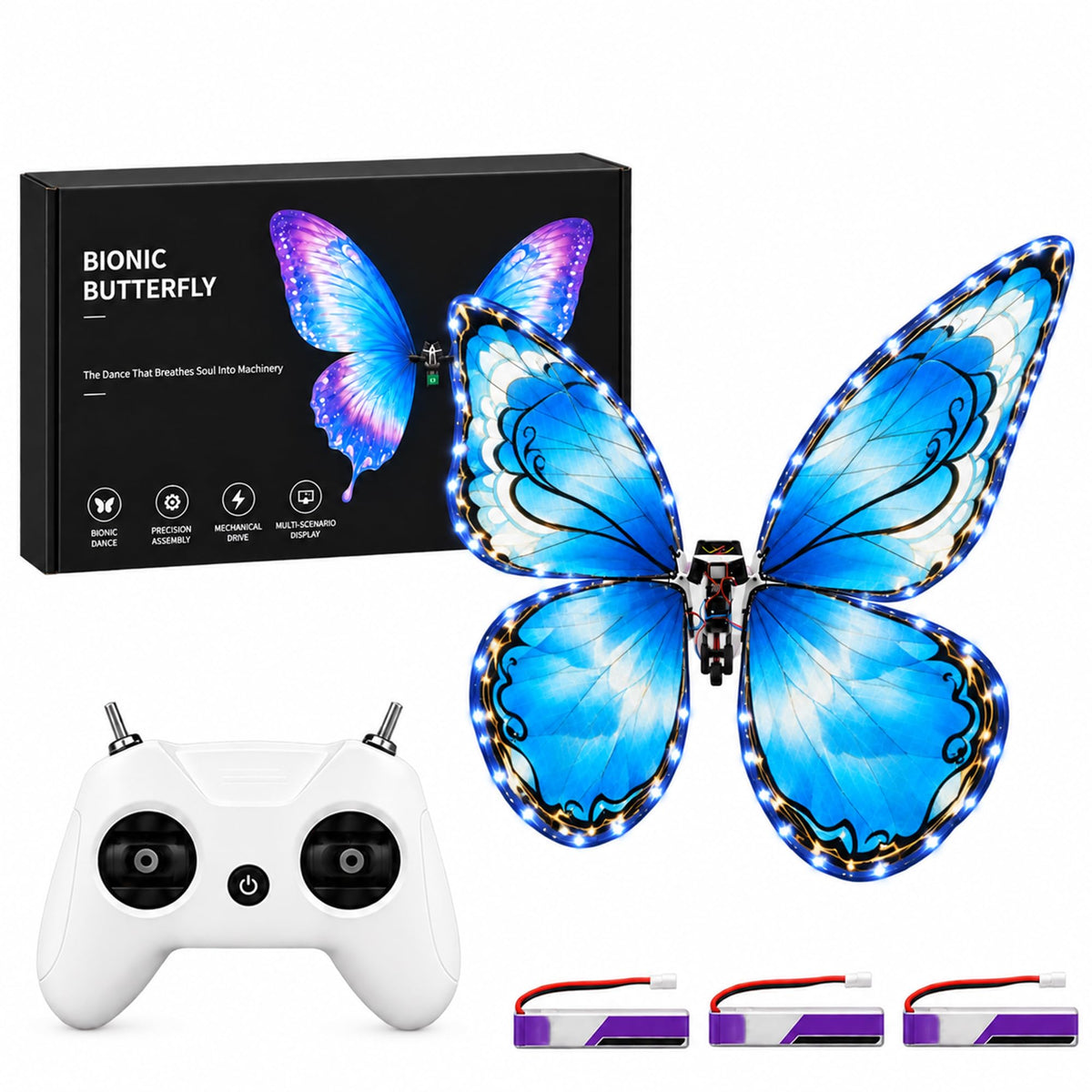 Bionic Flying Butterfly for Weddings, RC Flapping Wing Butterfly Toy with LED Lights, Realistic Display Prop for Wedding Events, Concerts, Parties and Hobby Collectors (B09)