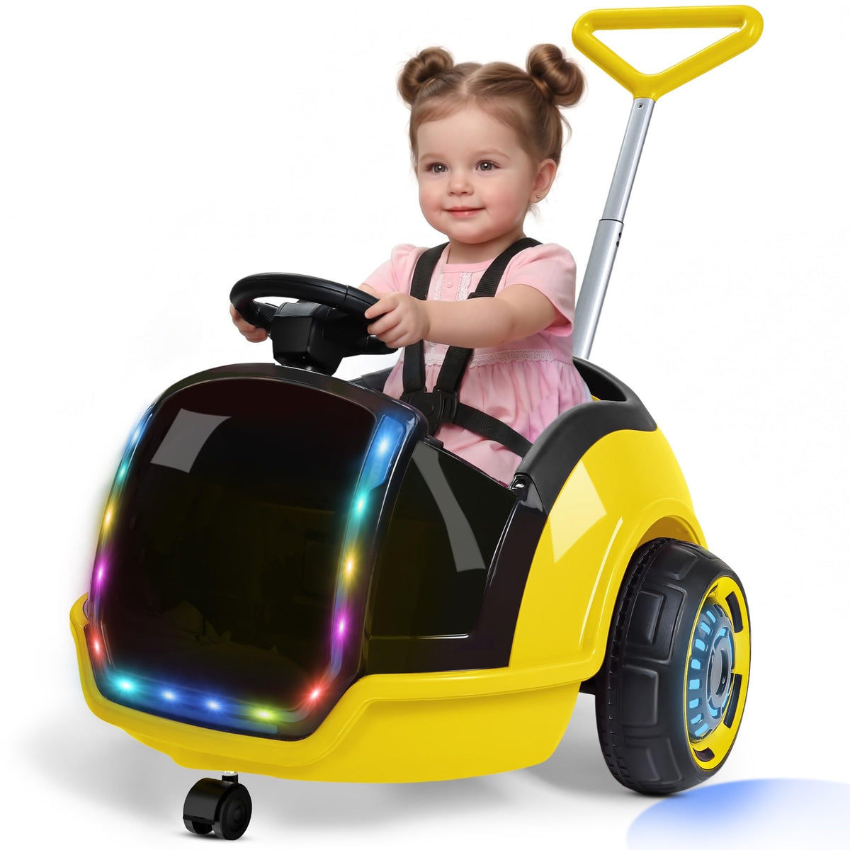 ANPABO 3-in-1 Electric 12V Ride on Push Car for Kids 1.5-3, Pink