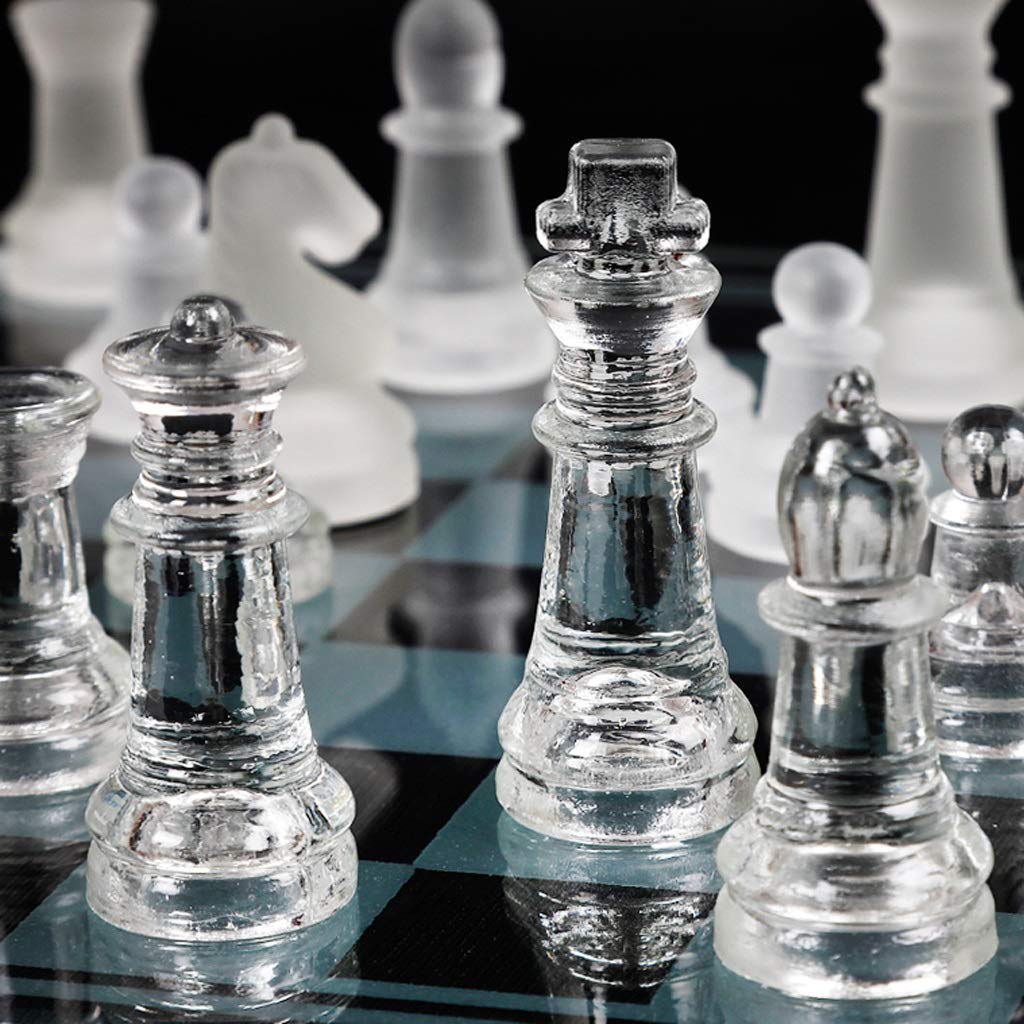 Crystal Glass Chess Portable Travel Chess Frosted Clear Chess Pieces Luxury Classic Interactive Game Educational Toy Gift (Size : Large)