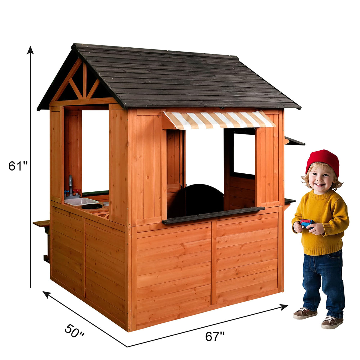 Easy Playhouse Wooden Kids Playhouse - Cedar, Working Door & Windows