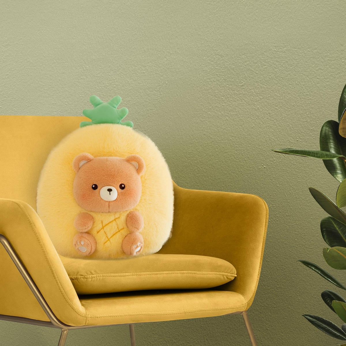 Fruit Animal Toy Stuffed Doll Cute Detachable Design with Artificial Velvet and PP Companion Suitable for Lunch Breaks Home, Pineapple Bear