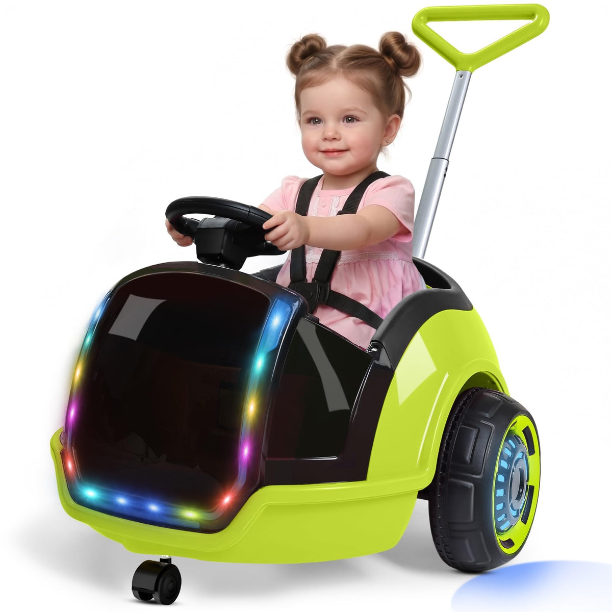 ANPABO 3-in-1 Electric 12V Ride on Push Car for Kids 1.5-3, Pink