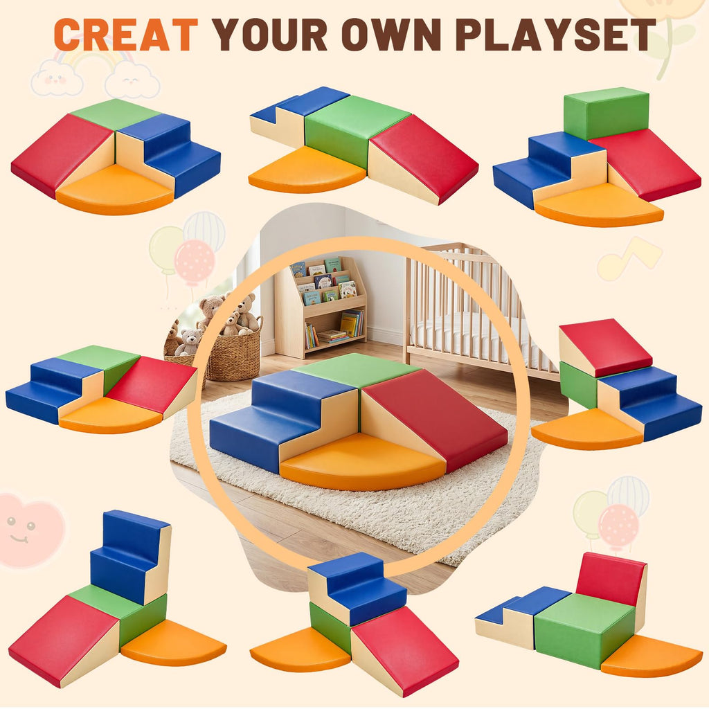 4-Pieces Climbing Toys for Toddlers (XL Size): PU Leather - Soft Play Climbing for Toddlers - Extra Large Foam Climbing Blocks for Crawling and Sliding Indoor Playground for Kids
