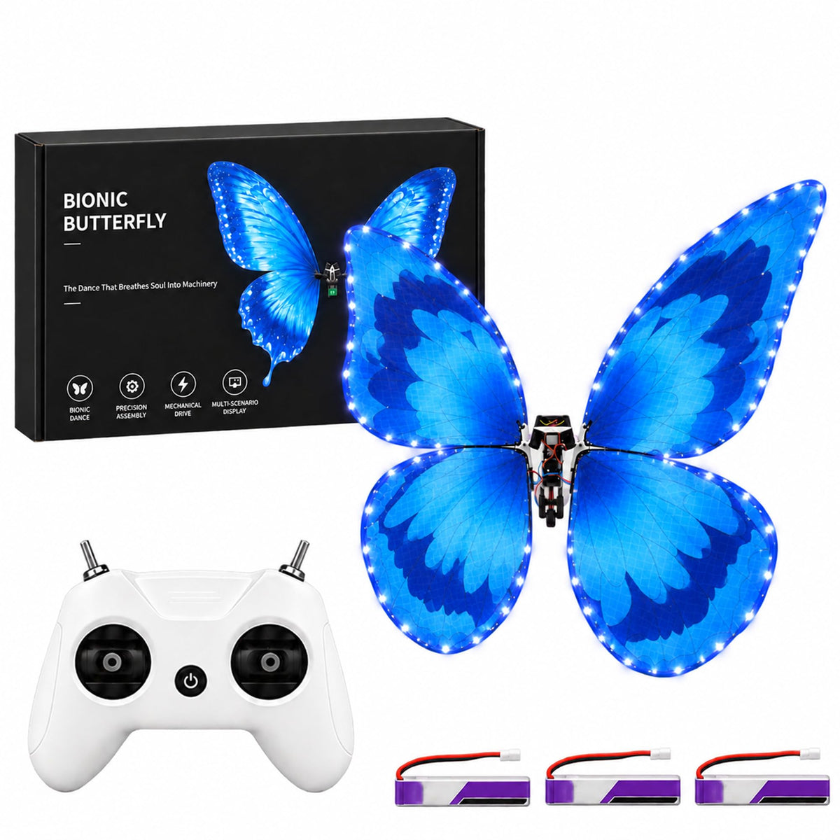 Bionic Flying Butterfly for Weddings, RC Flapping Wing Butterfly Toy with LED Lights, Realistic Display Prop for Wedding Events, Concerts, Parties and Hobby Collectors (B09)