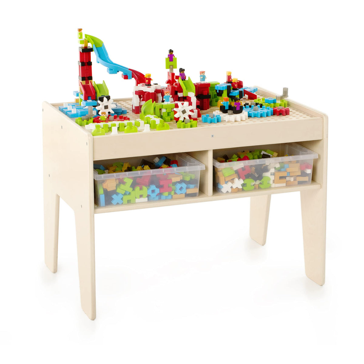 Guidecraft IO Blocks Center: 458 Building Pieces, 400 IO Blocks and 4 Storage Bins with Activity Table for Kids - STEM Educational and Learning Toy for Toddlers