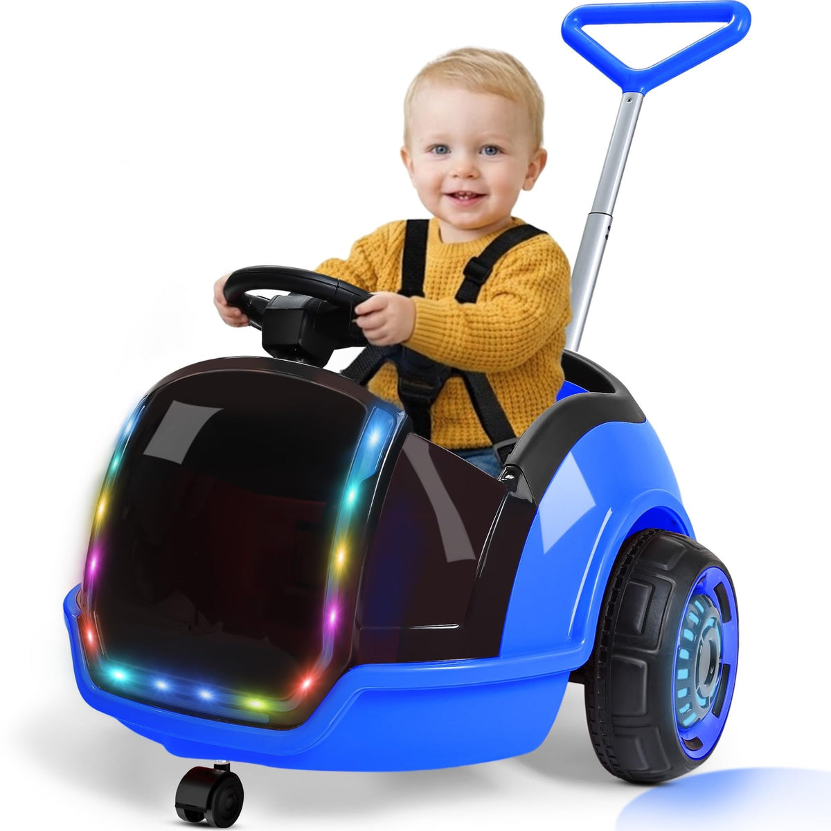 ANPABO 3-in-1 Electric 12V Ride on Push Car for Kids 1.5-3, Pink