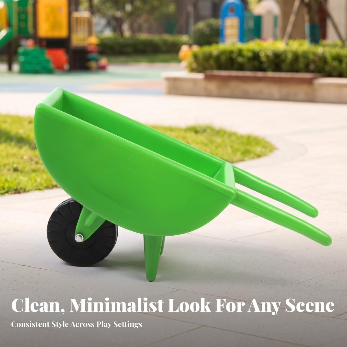 Children Push Cart Toy with Single Wheel Long Front Handles Deep Open Tub Molded Body Built in Support Legs Suitable for Outdoor Garden Role Play, Yellow