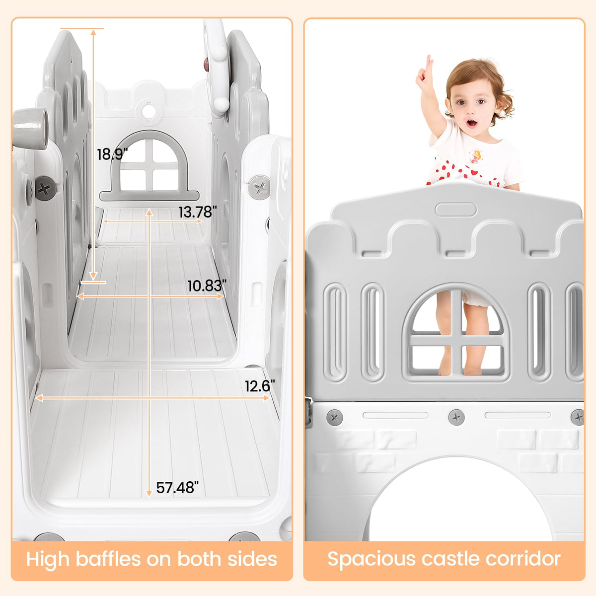 8 in 1 Toddler Slide Indoor Playground, Indoor Slide Toddler Playset for Toddlers 1-3, Kids Outdoor Playground with Basketball Hoop, Climber, Crawling Tunnel, Telescope, Toy Storage